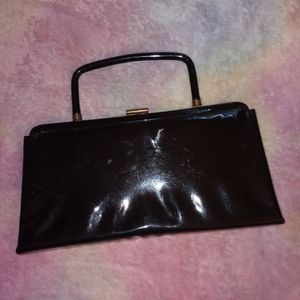 Vintage Millay Brand 50s Thin Block Black Patent Leather Mini Clasp Purse
